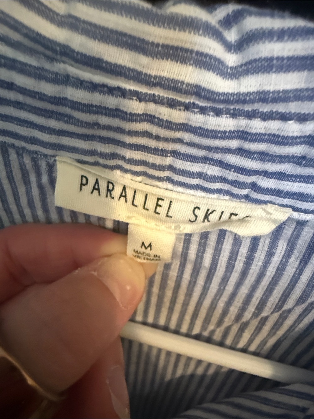 Striped Blue and White Tie-Waist Midi Shirt Dress - Picture 2 of 4